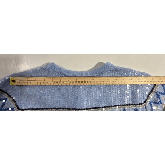 Loft Women's Sequin Fair Isle Cardigan Sweater Blue Shimmery Winter Holidays XXL - Picture 15 of 15